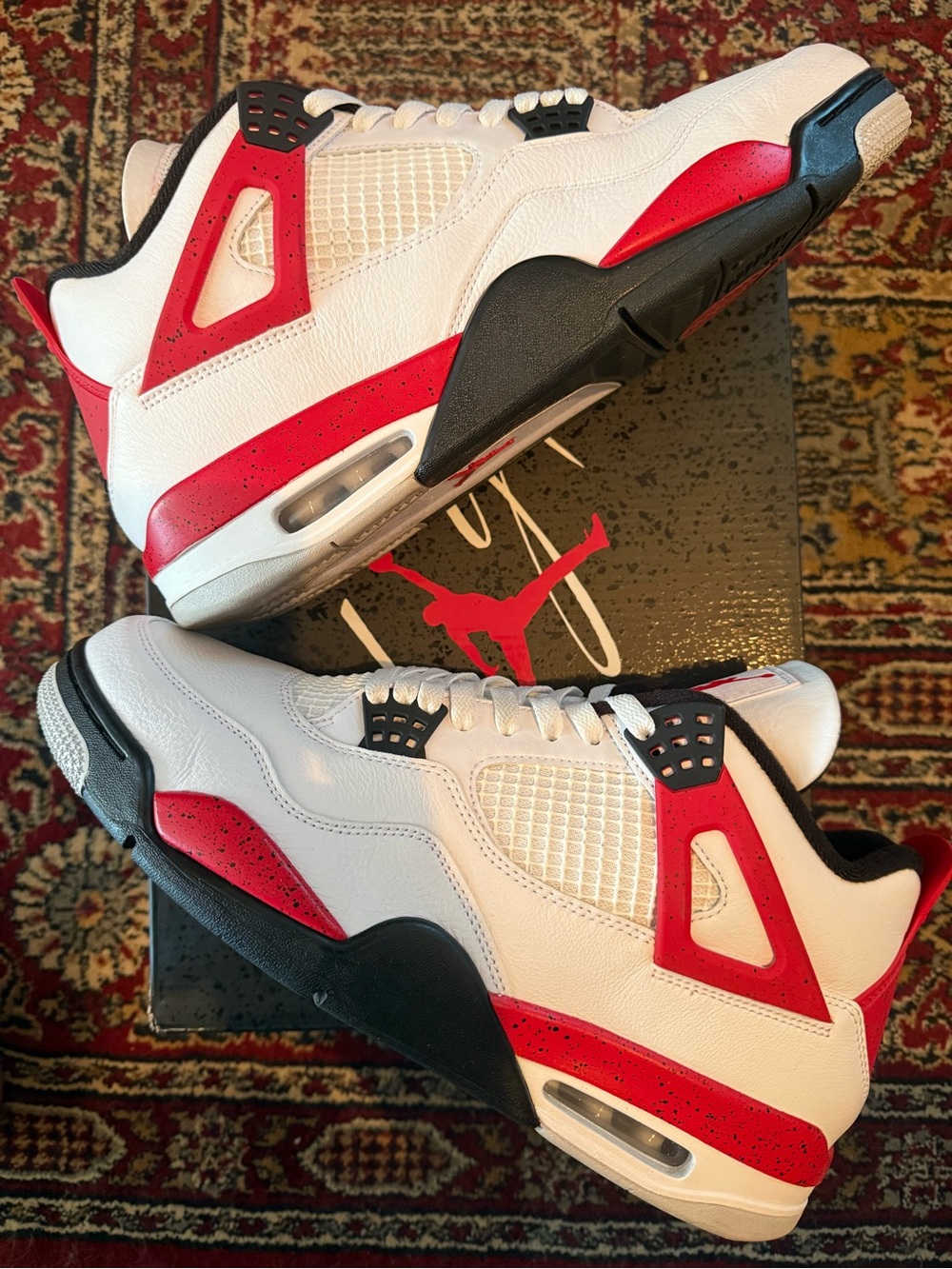 Jordan 4 Retro Red Cement - Mens Sneakers - White, Red, Black